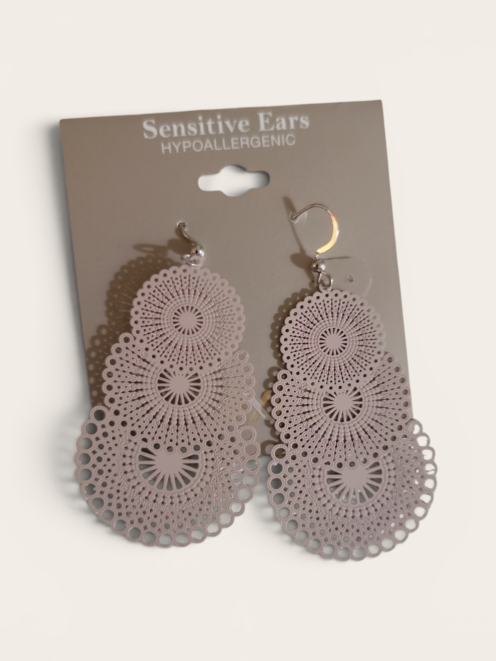 Hypoallergenic Pale Lavender Filigree Drop Earrings